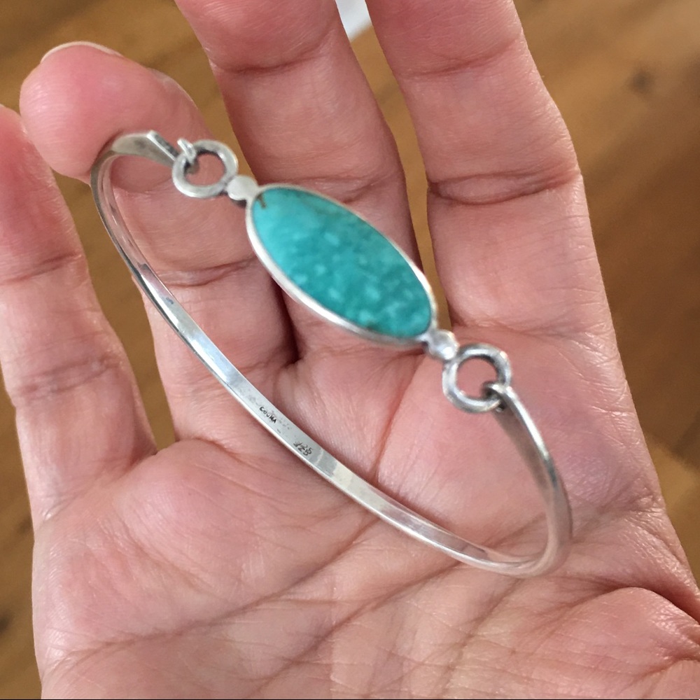 Natural turquoise sterling silver bracelet bangle - Picture 6 of 6